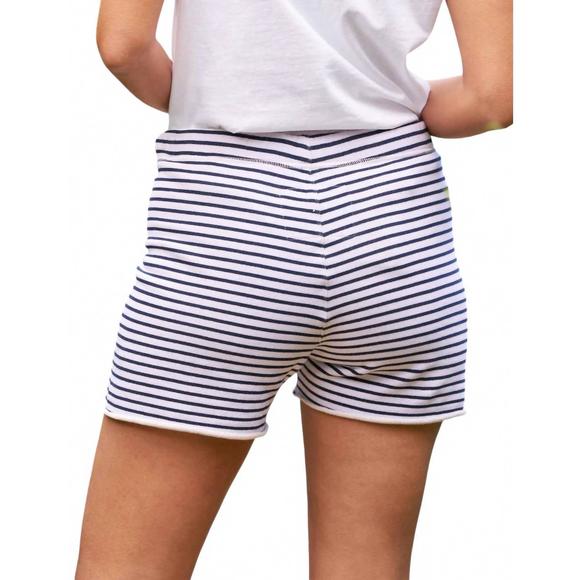 NEW FRANK & EILEEN pearl favorite sweatshorts in royal navy stripe - Picture 2 of 5